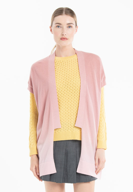 Gilet à manches courtes cachemire rose baby/rose nude femme - AVA 11B