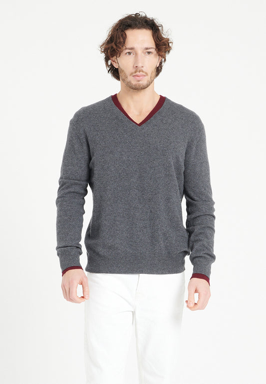 Pull col V cachemire gris anthracite homme - LUKE 1