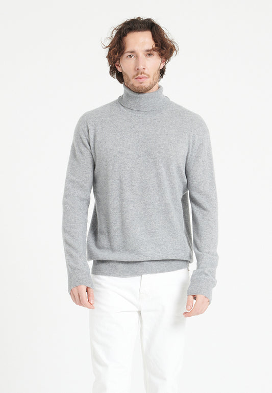 Pull col roulé cachemire gris clair homme - LUKE 3