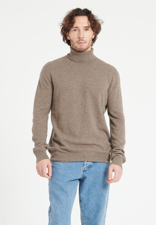 Pull col roulé cachemire taupe homme - LUKE 3