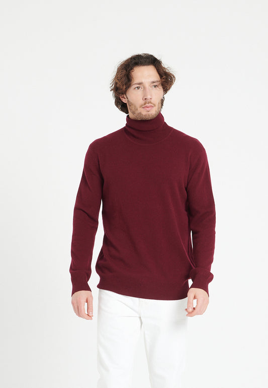 Pull col roulé cachemire rouge bordeaux homme - LUKE 3
