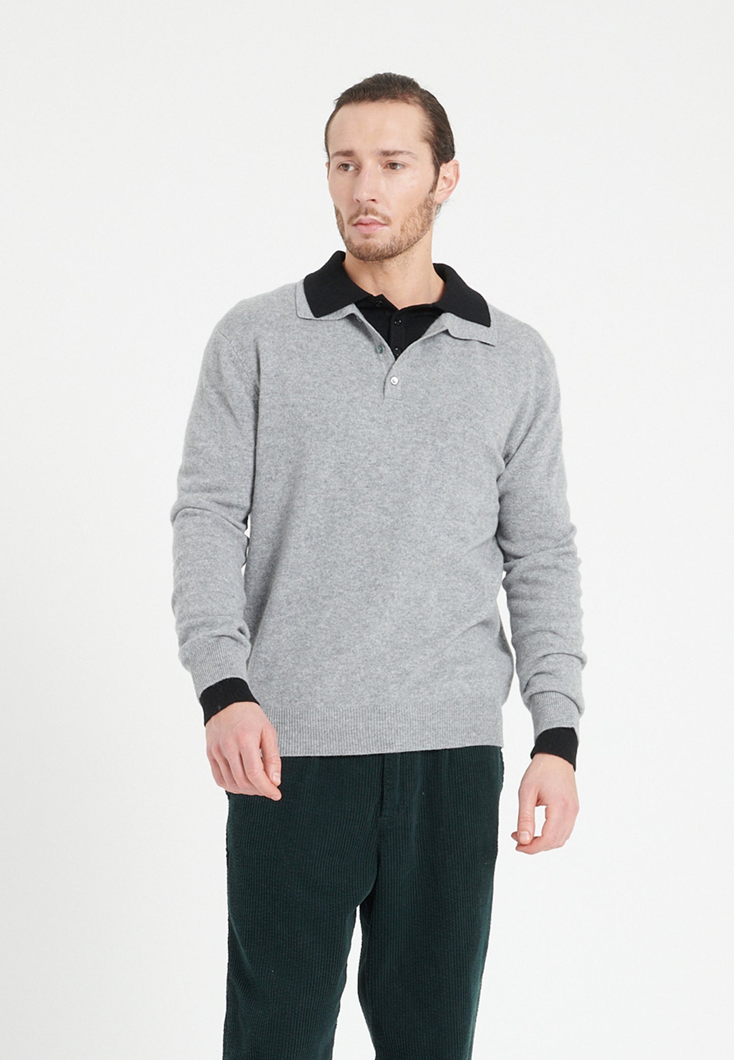 Men's light gray cashmere polo shirt - LUKE 5