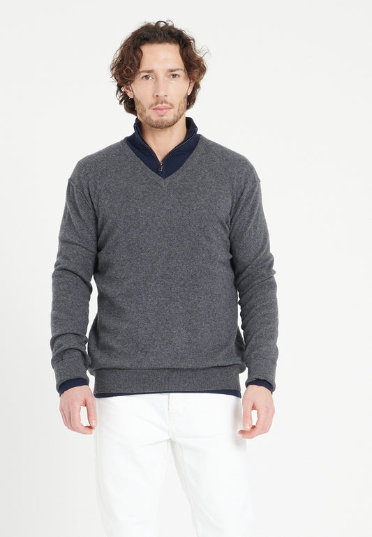 Pull col V cachemire gris anthracite homme - LUKE 11