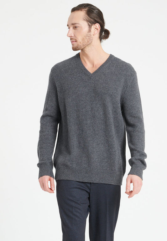 Pull col V cachemire 4 fils gris anthracite homme - LUKE 13