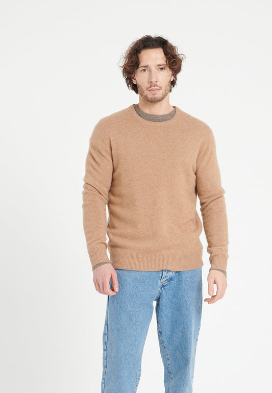 Pull col rond cachemire 4 fils camel homme - LUKE 14