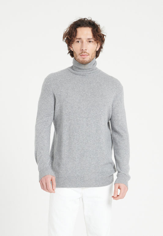 Pull col roulé cachemire 4 fils gris clair homme - LUKE 15