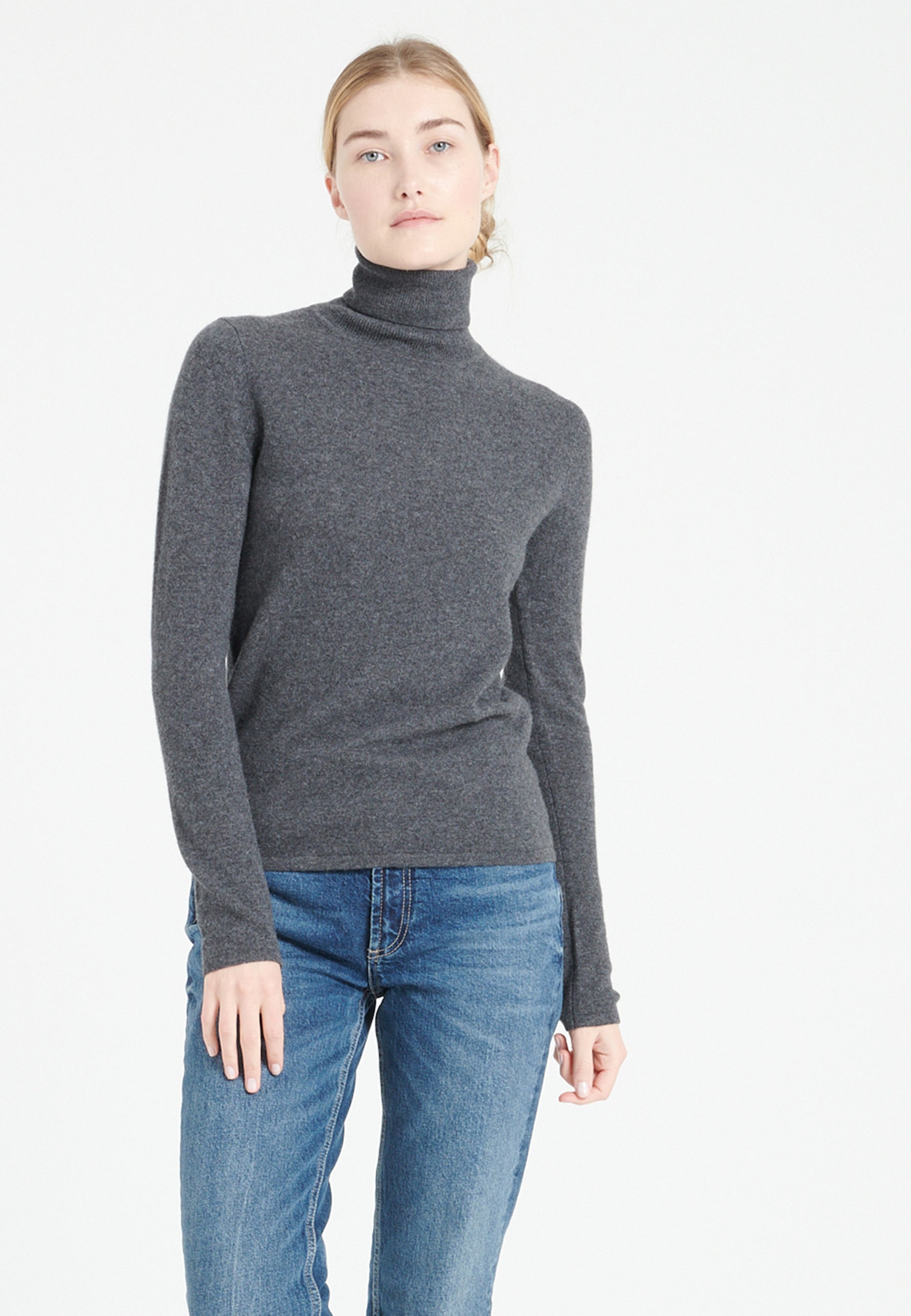 Women's charcoal gray cashmere turtleneck sweater LILLY
