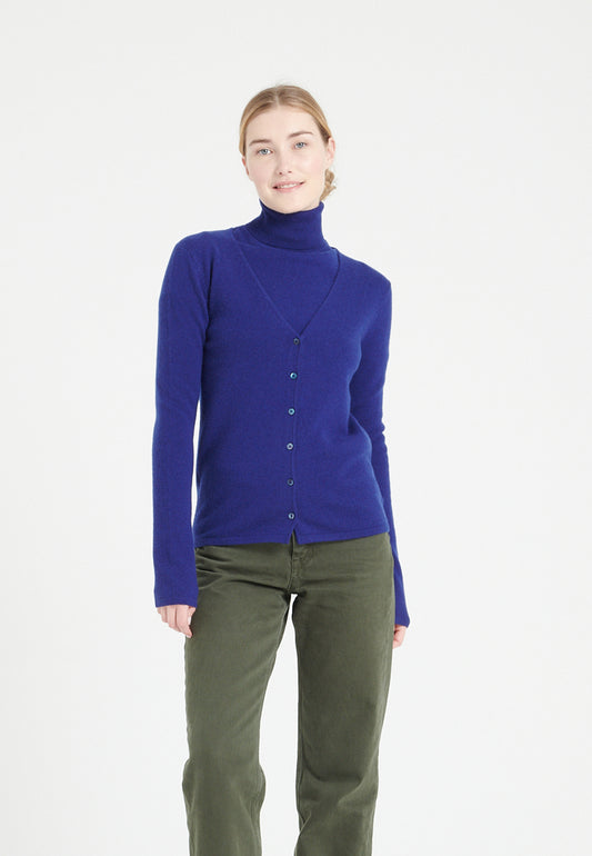Damen-Cardigan aus Kaschmir mit V-Ausschnitt in Mitternachtsblau - LILLY 7A