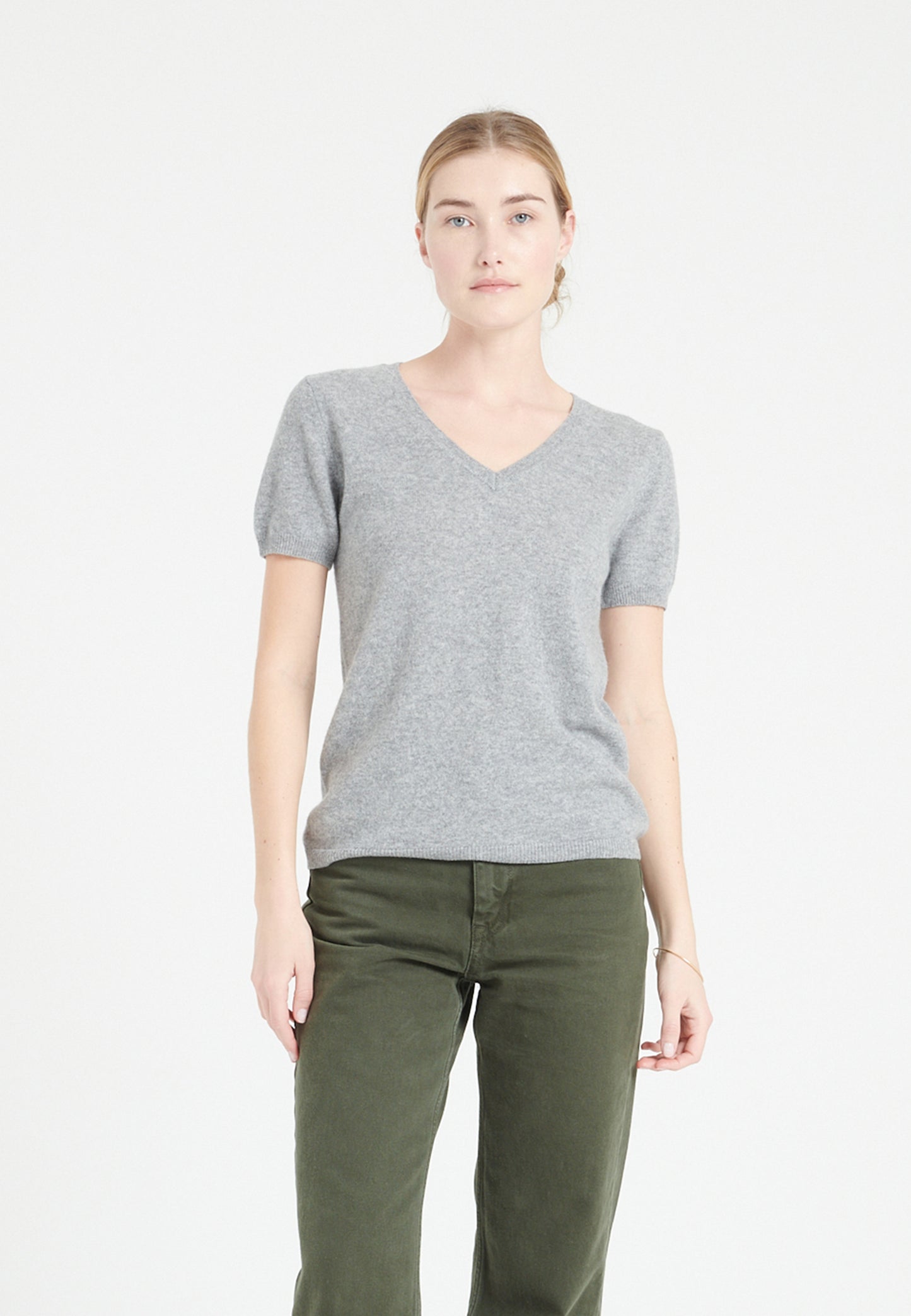 T-shirt col V cachemire gris clair femme - LILLY 14