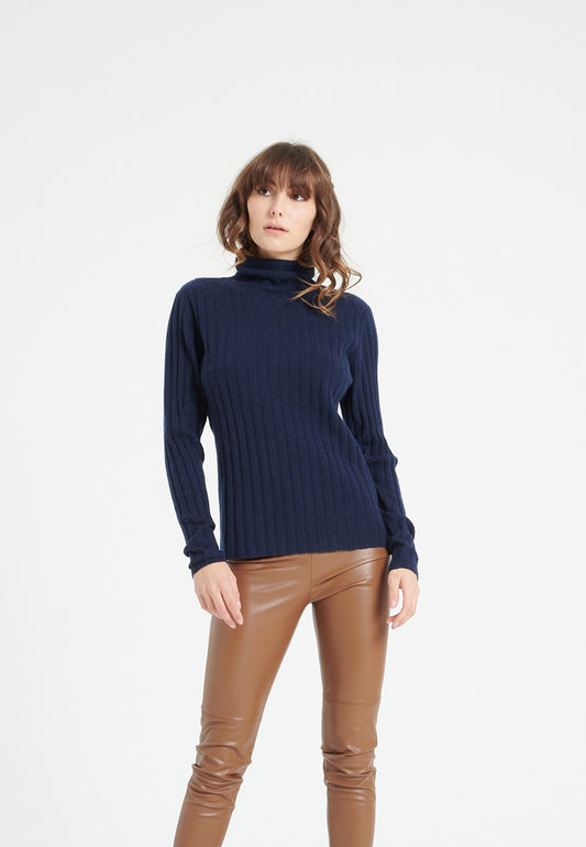 Pull col roulé cachemire bleu marine femme - LILLY 15