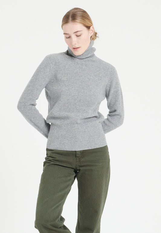 Pull col roulé cachemire gris clair femme - LILLY 21