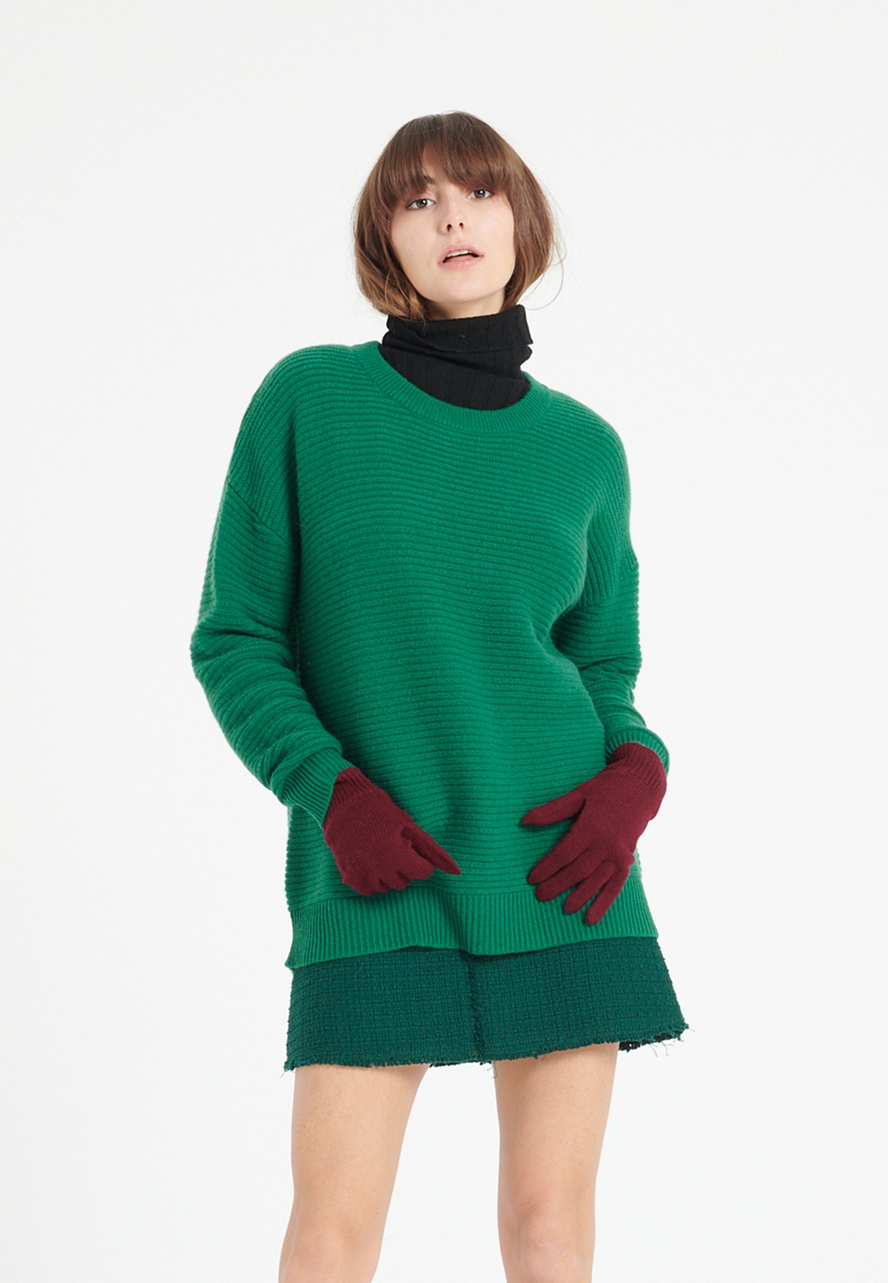 Pull col rond cachemire fils vert émeraude femme LILLY 30