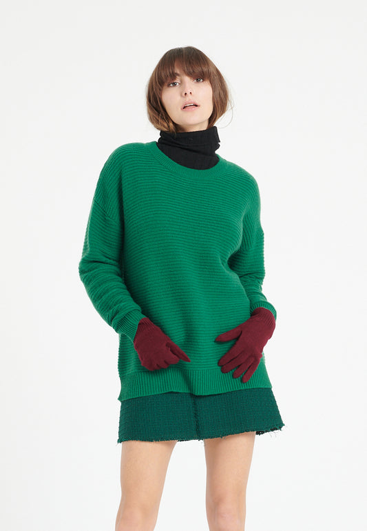 Pull col rond cachemire 4 fils vert émeraude femme - LILLY 30