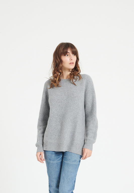 Pull col rond cachemire 4 fils gris clair femme - LILLY 30
