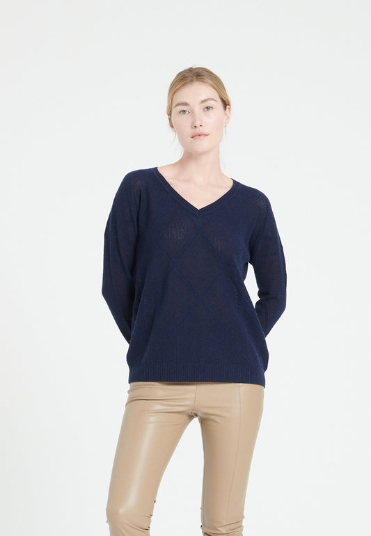 Pull col V cachemire bleu marine femme - LILLY 31
