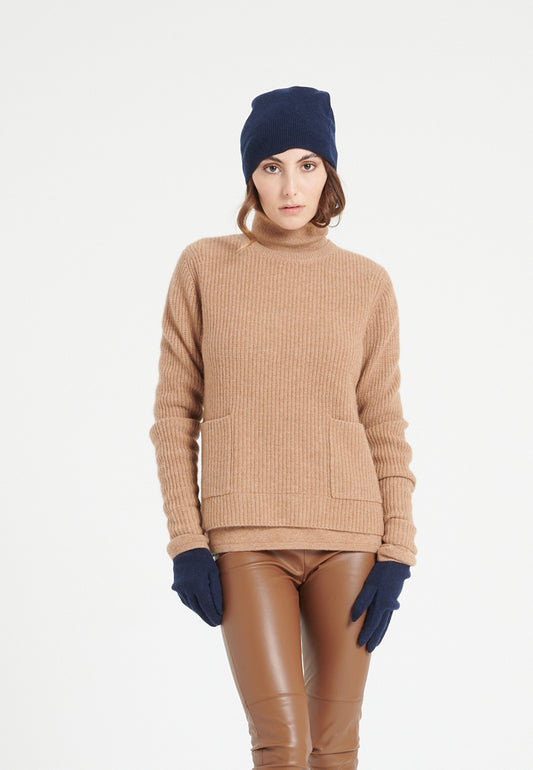 Pull col rond cachemire 4 fils camel femme - LILLY 32