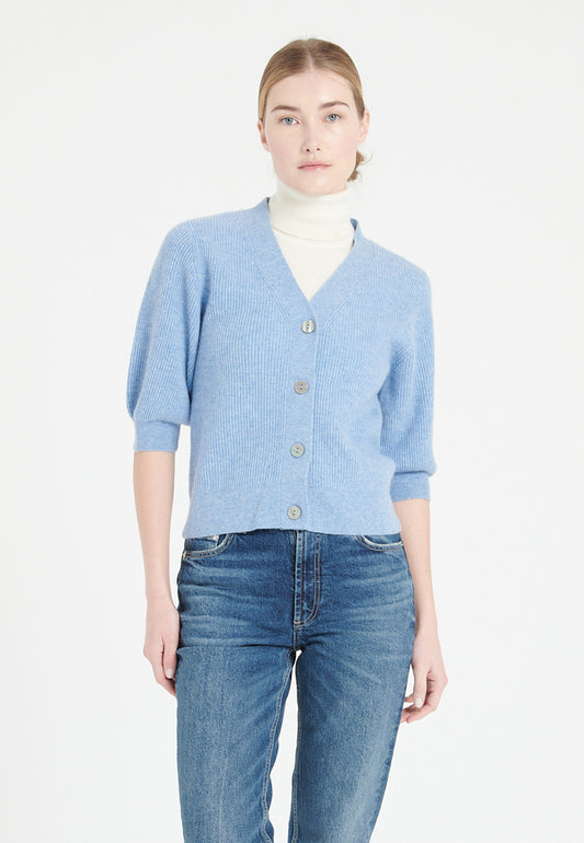 Cardigan col V cachemire bleu ciel femme - MIA 13