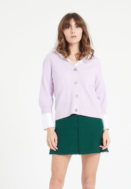 Cardigan col V cachemire lilas femme - MIA 13