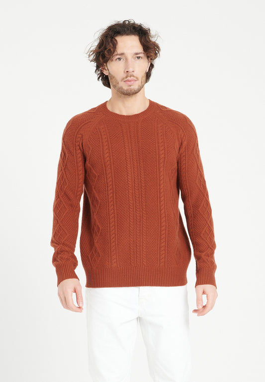 Pull col rond cachemire 6 fils terracotta homme - ZACH 1