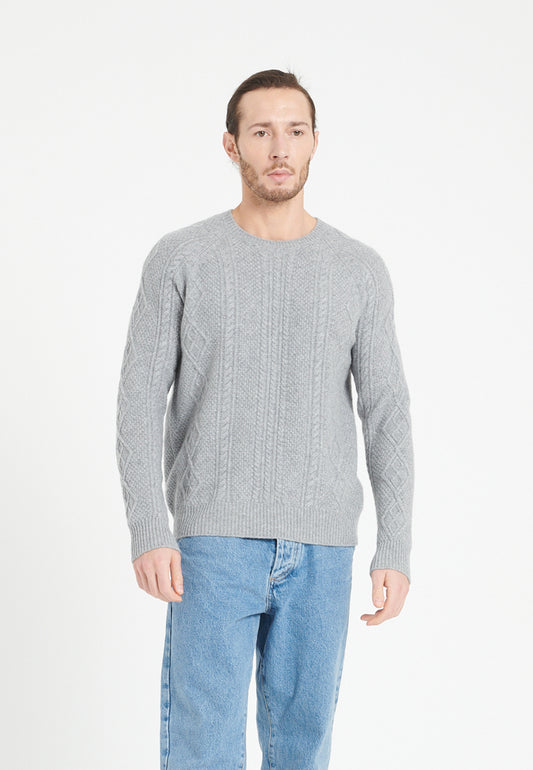 Pull col rond cachemire 6 fils gris clair homme - ZACH 1
