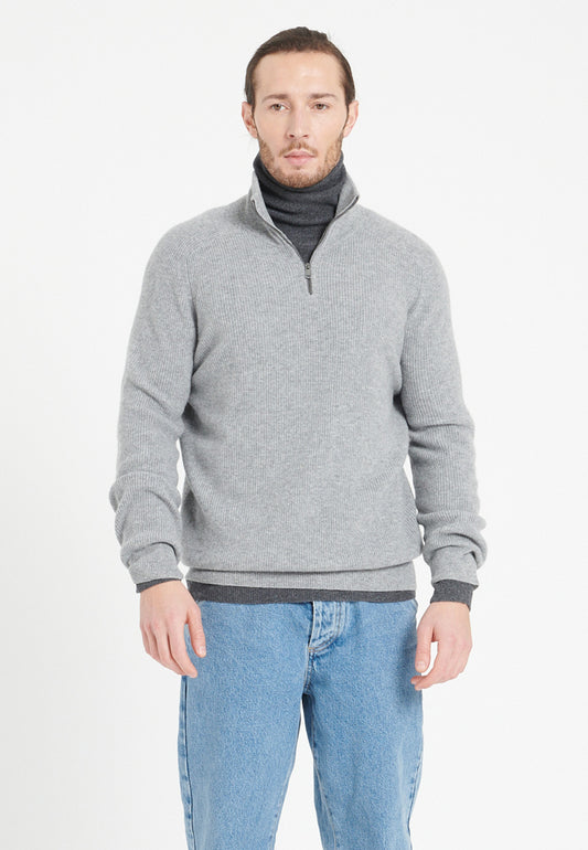 Pull col cheminé cachemire gris clair homme - ZACH 2