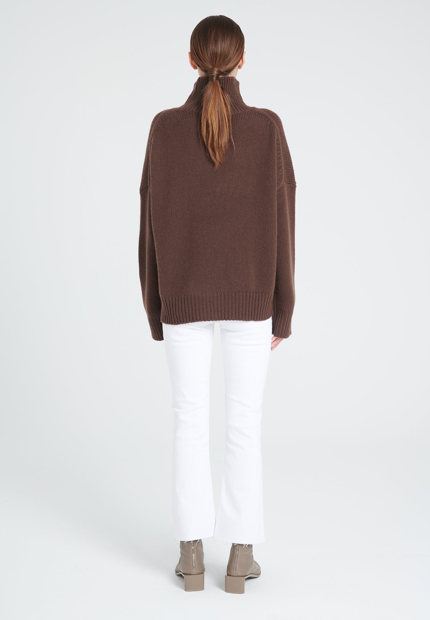 Pull col montant cachemire 10 fils marron femme - ZAYA 3