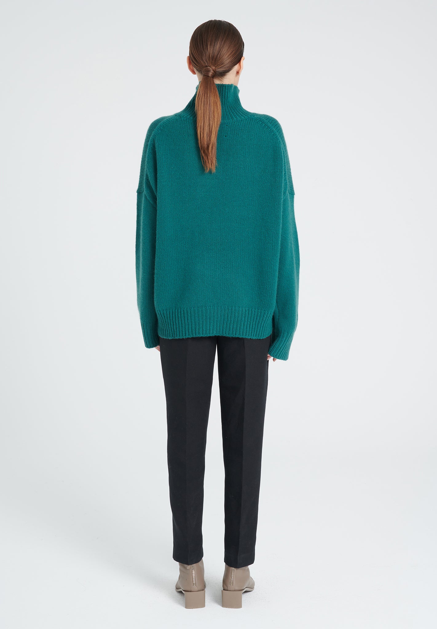 Women's dark green 10-ply cashmere high-neck sweater - ZAYA 3