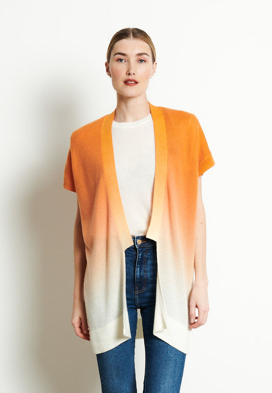 AVA 11 Kimono en cachemire tie & dye blanc écru imprimé orange
