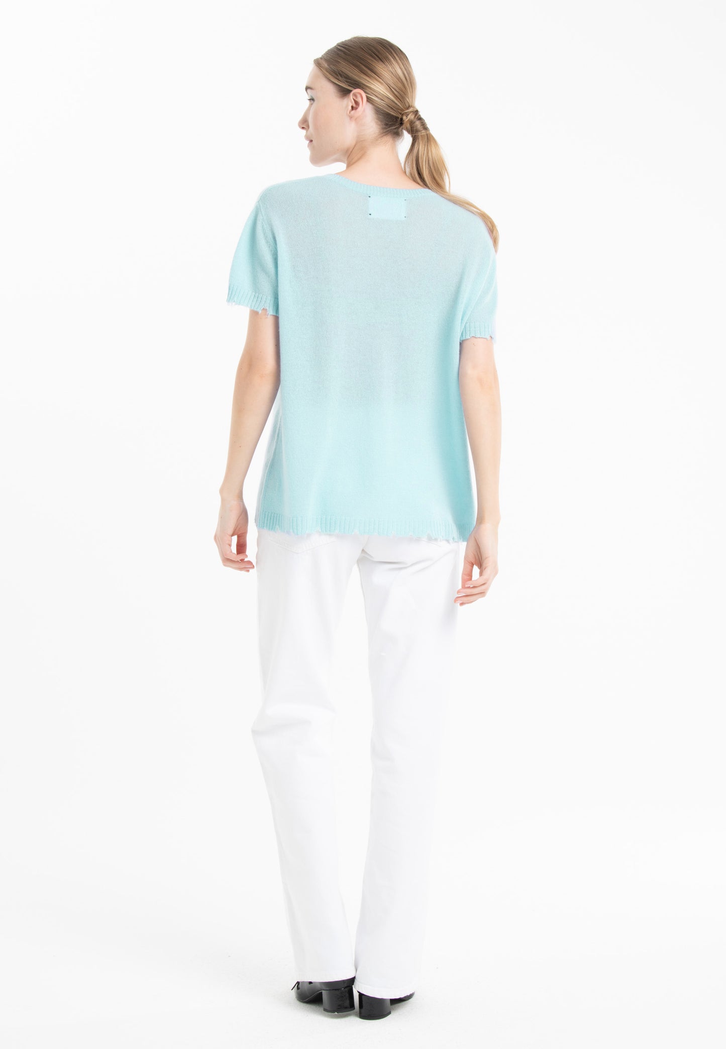 T-shirt col rond cachemire turquoise femme - AVA 6