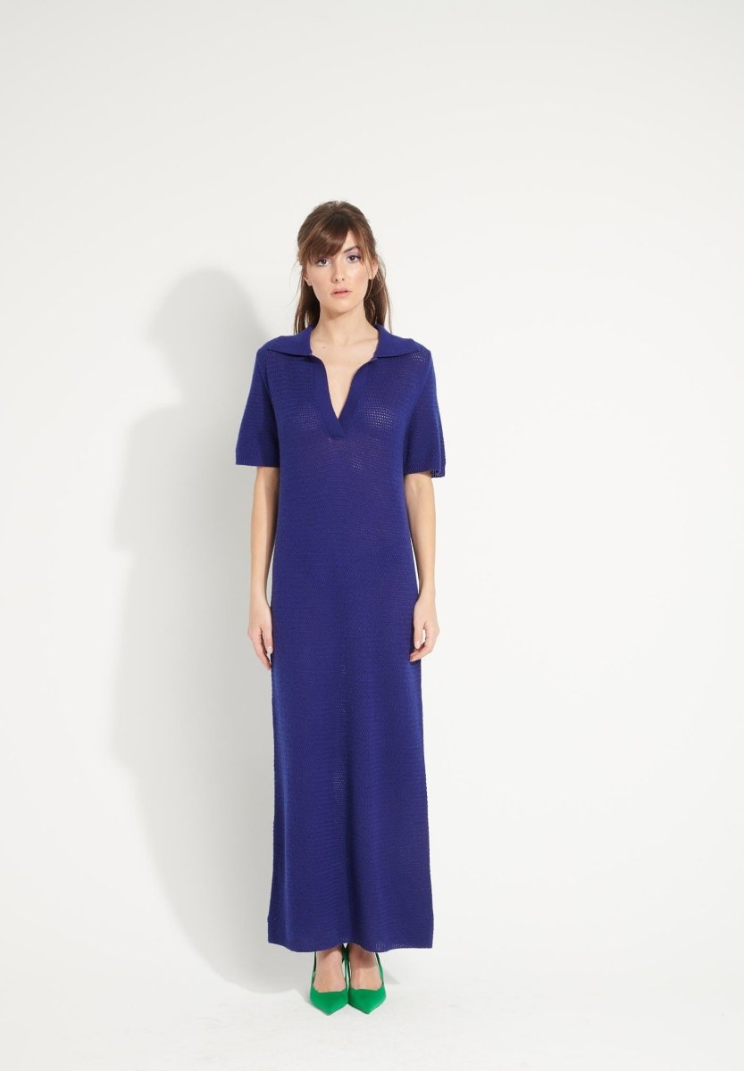 Women's midnight blue cashmere polo neck long dress - AVA 18 Studio cashmere8 Women's midnight blue cashmere polo neck long dress - AVA 18 Studio cashmere8