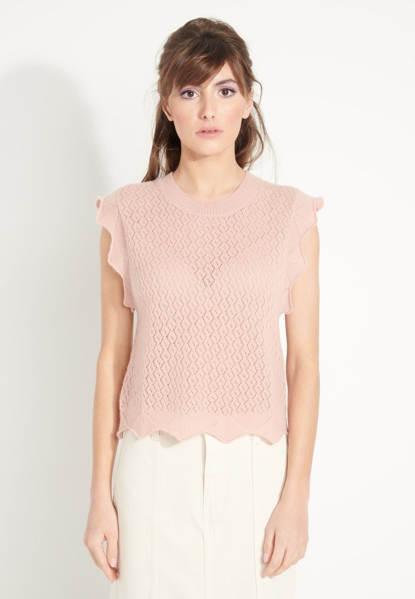 Débardeur col rond cachemire rose poudré femme AVA – Studio