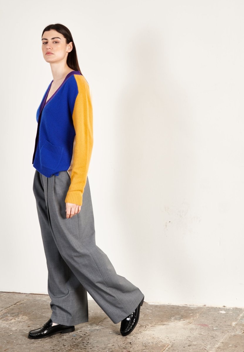 Cardigan col V cachemire 4 fils multicolore bleu pétrole femme - ZAYA 16 - Studio cashmere8