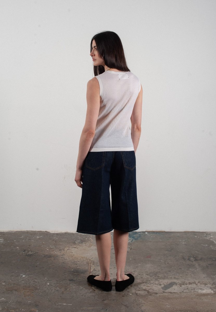 Débardeur col rond femme en cachemire et laine ajouré ultrafin blanc - FRIDA 2 - Studio cashmere8