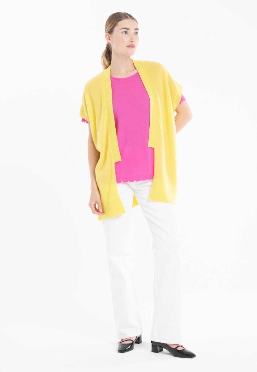 Gilet à manches courtes cachemire jaune fluo femme - RIA 4 - Studio cashmere8