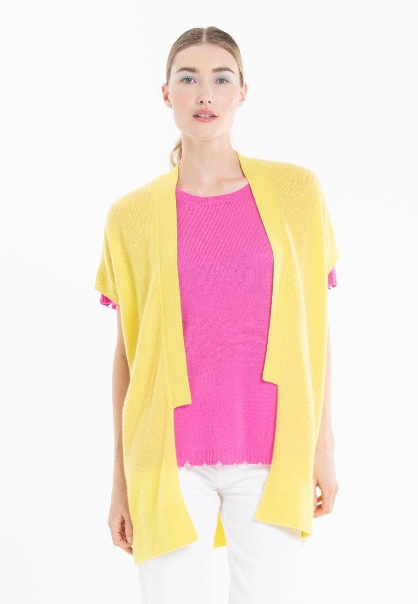 Gilet à manches courtes cachemire jaune fluo femme - RIA 4 - Studio cashmere8