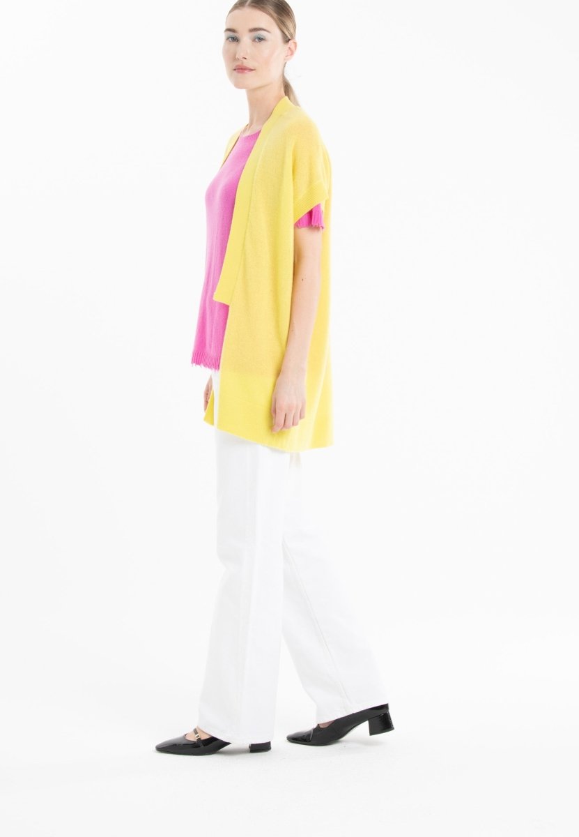Gilet à manches courtes cachemire jaune fluo femme - RIA 4 - Studio cashmere8