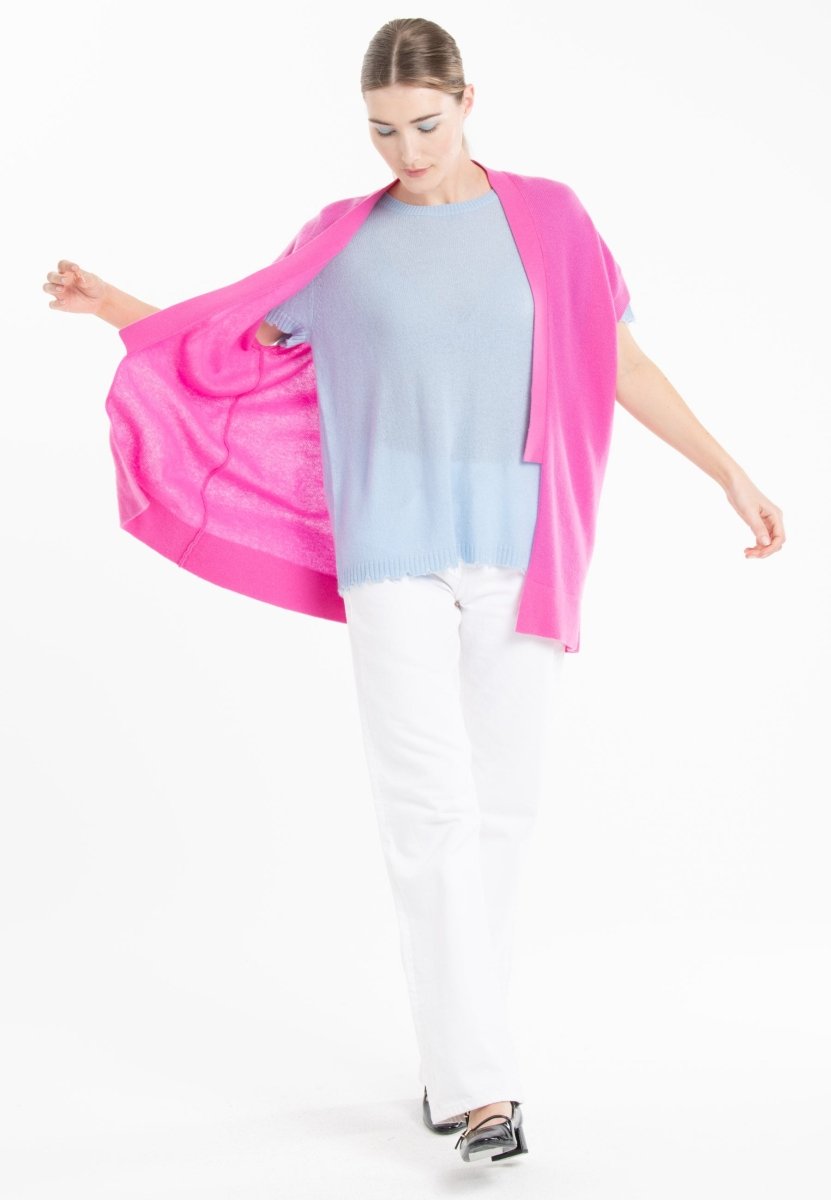 Gilet à manches courtes cachemire rose barbie femme - RIA 4 - Studio cashmere8