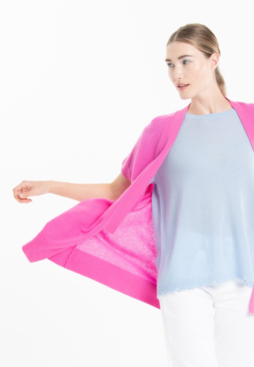 Gilet à manches courtes cachemire rose barbie femme - RIA 4 - Studio cashmere8