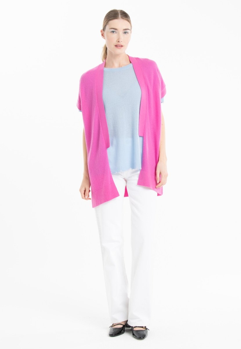 Gilet à manches courtes cachemire rose barbie femme - RIA 4 - Studio cashmere8