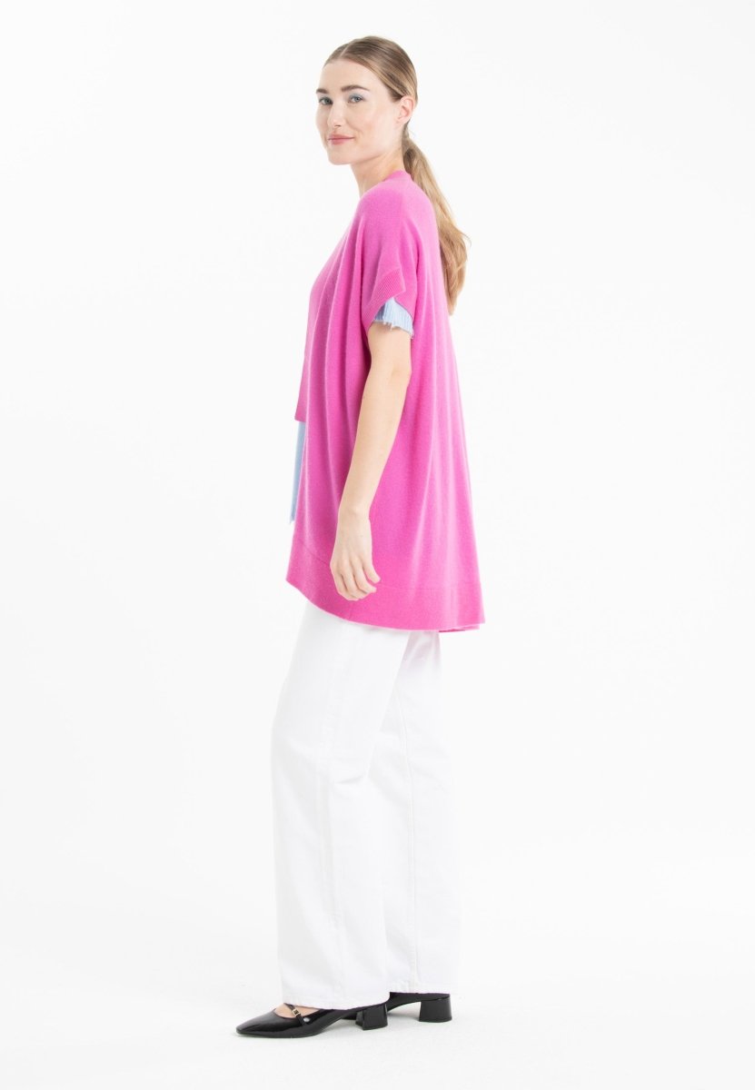 Gilet à manches courtes cachemire rose barbie femme - RIA 4 - Studio cashmere8