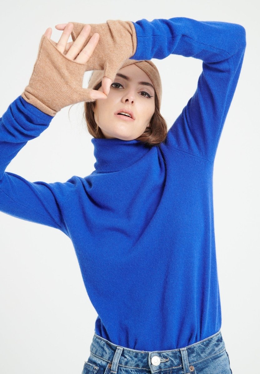 Women's royal blue cashmere turtleneck sweater LILLY