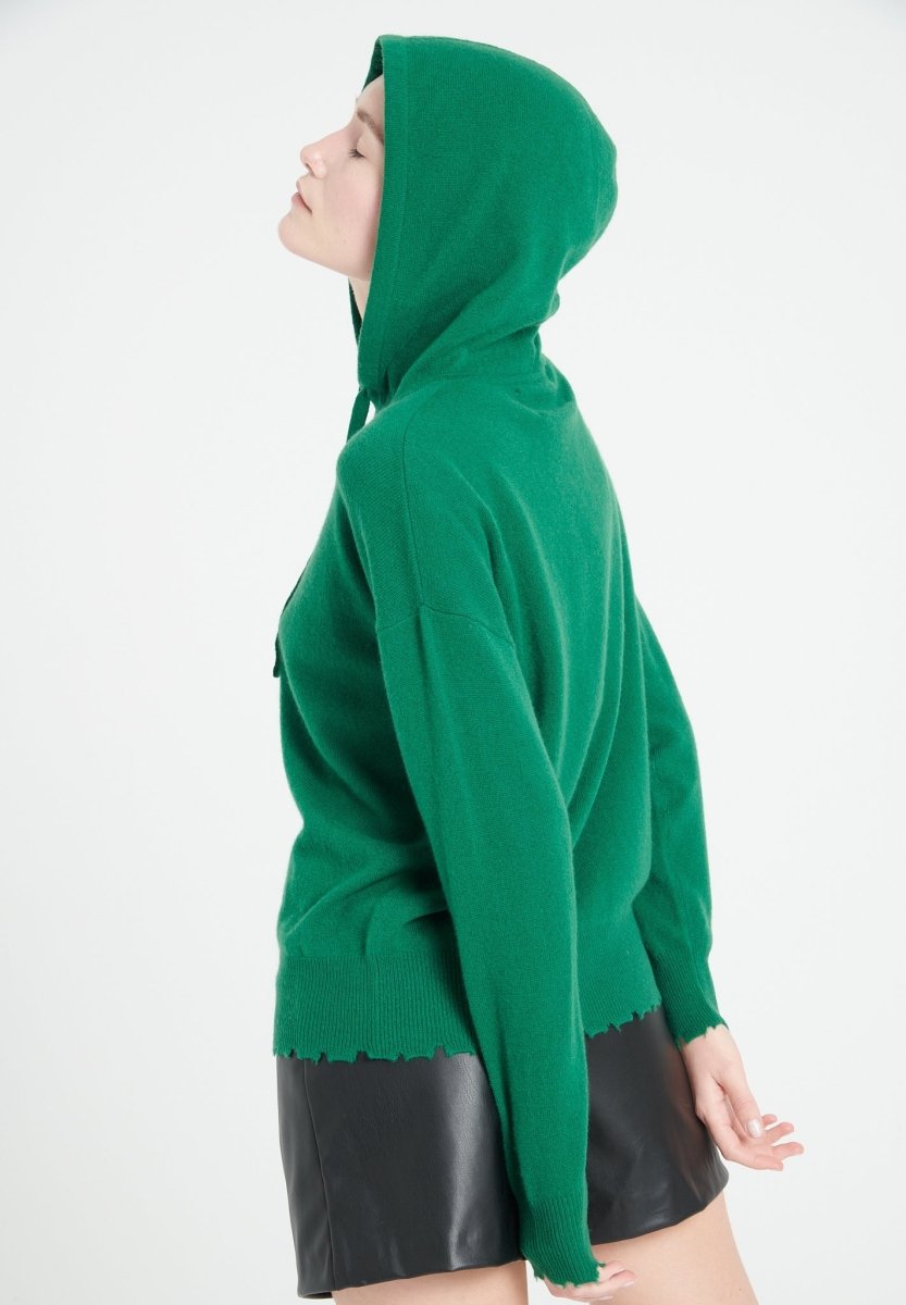 MIA 16 Sweat à capuche en cachemire avec finitions ciselées vert émeraude - Studio cashmere8