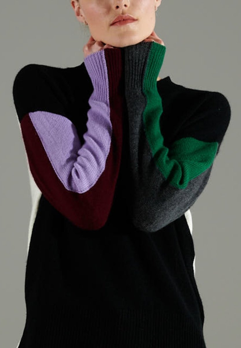 NAMI 3 Pull col rond color block 4 fils en cachemire multicouleur - Studio cashmere8