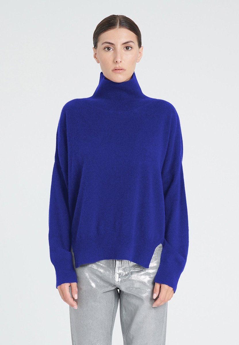 Pull col montant cachemire bleu pétrole femme - ZAYA 13 - Studio cashmere8