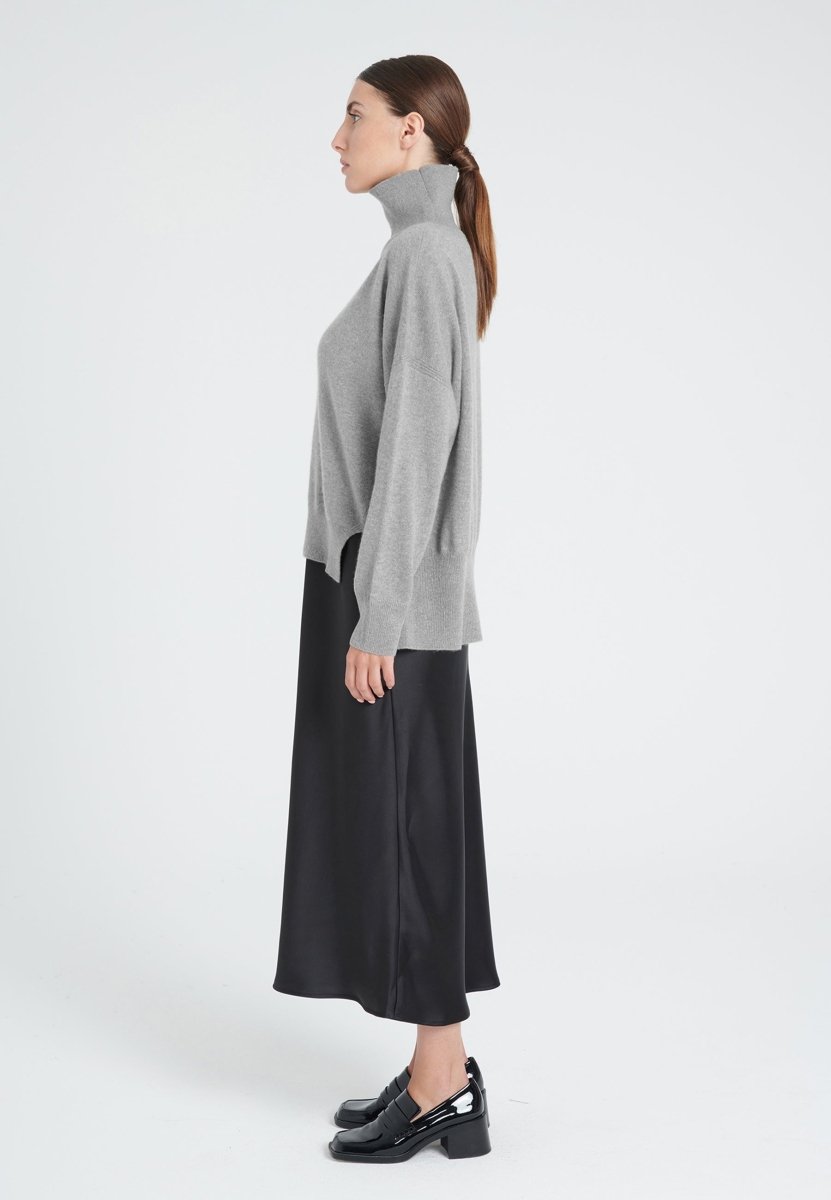 Pull col montant cachemire gris clair femme - ZAYA 13 - Studio cashmere8