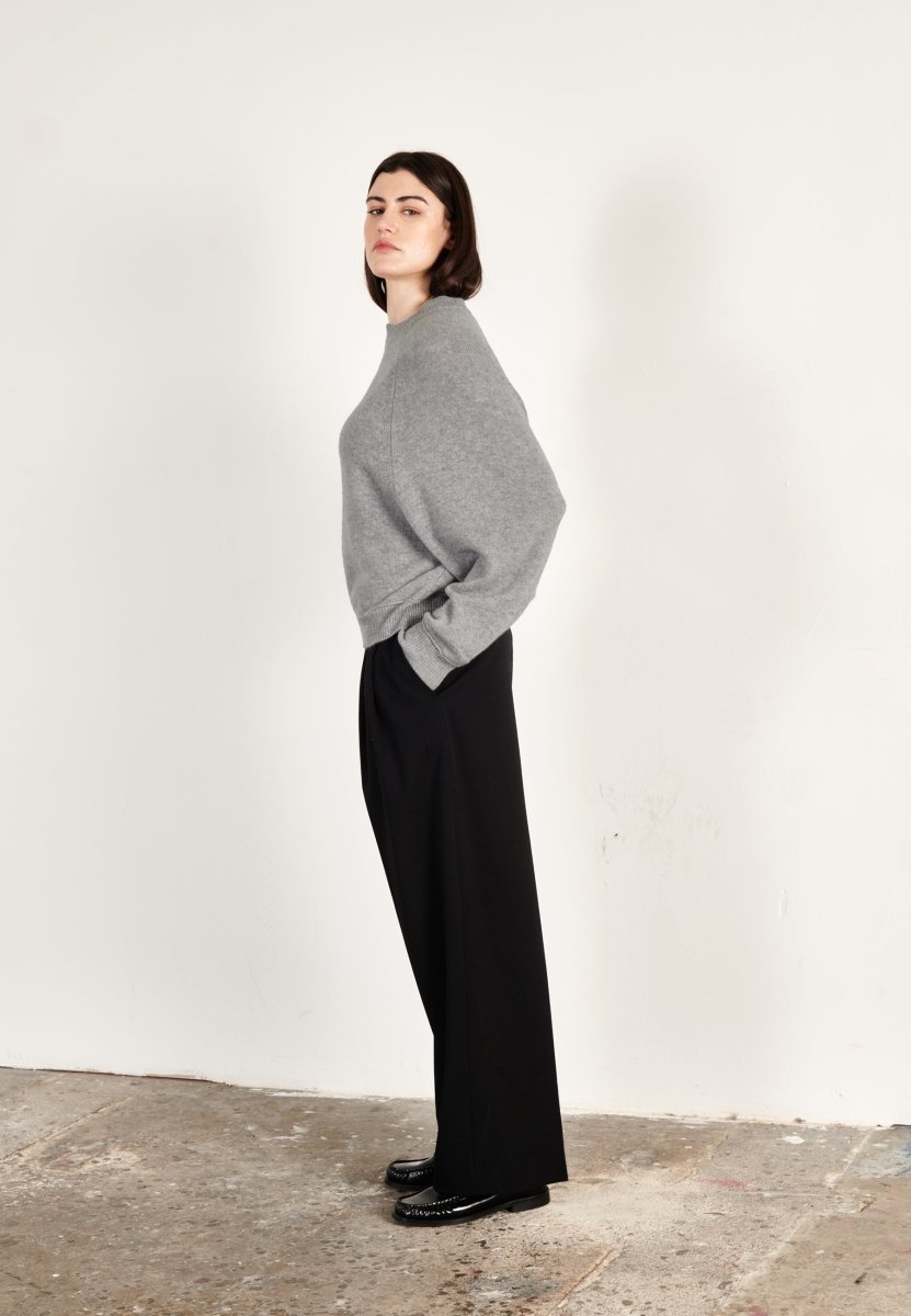 Pull col rond cachemire 4 fils gris souris femme - HANA 6 - Studio cashmere8