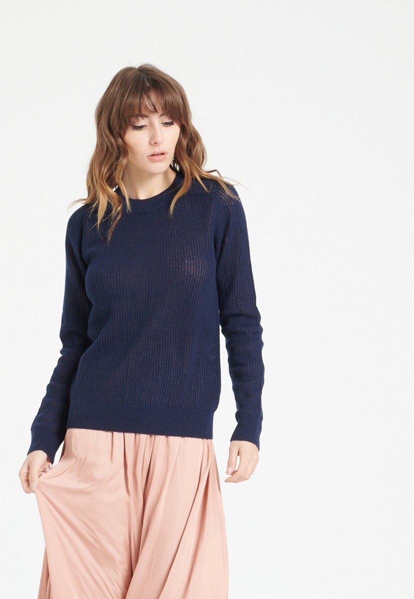 Pull col rond cachemire bleu marine femme - LILLY 23 - Studio cashmere8