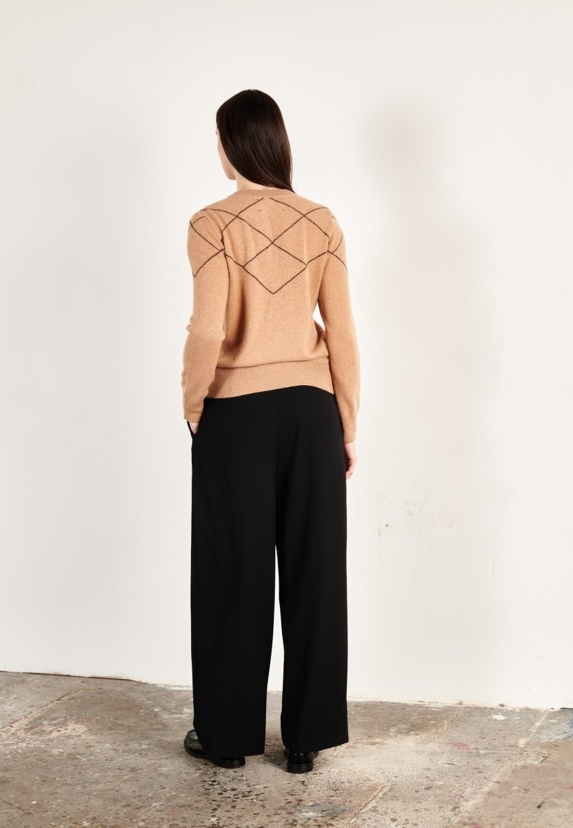 Pull col rond cachemire camel clair/noir femme - HANA 4 - Studio cashmere8