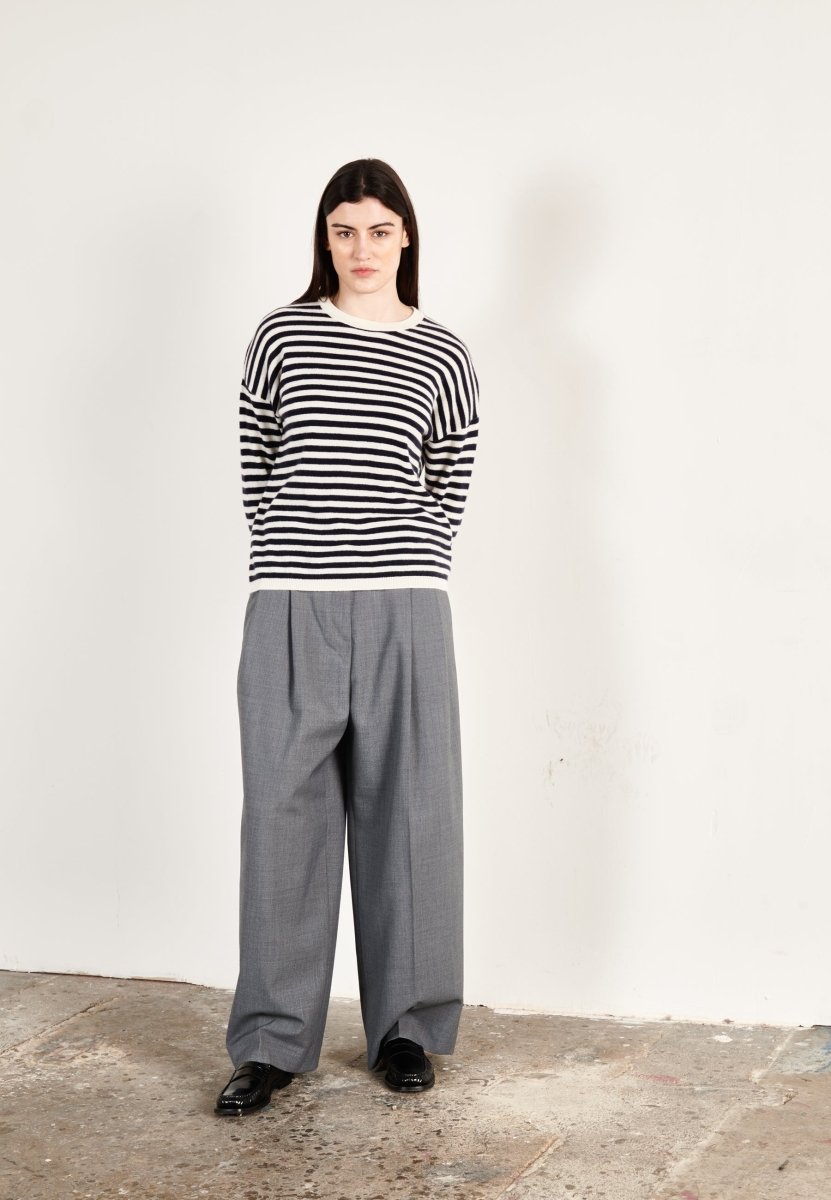 Pull col rond cachemire écru/bleu marine femme - HANA 5 - Studio cashmere8