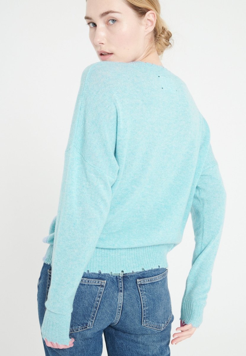 Pull col rond cachemire turquoise femme - MIA 17 - Studio cashmere8